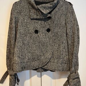 MICHAEL Michael Kors Black and White Pea Coat Classic Tailored Design